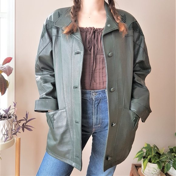vintage 1980s leather jacket Jackets & Blazers - 1980s Boutique of Leather green leather jacket.